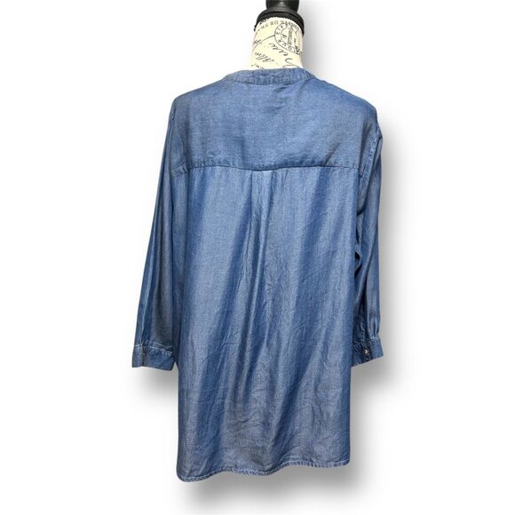 Studio JPR 1X Blue Chambray Denim Look Blouse Long Sleeve Tunic Top Boho Casual - Picture 5 of 10